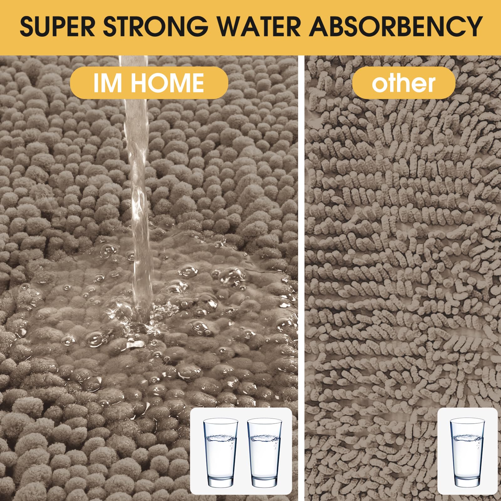 Accumtek Upgrade Extra Large Dark Beige Bathroom Rug Set 3 Pieces Gray Ultra Soft, Thick Absorbent Bath Mats, Non Slip Chenille